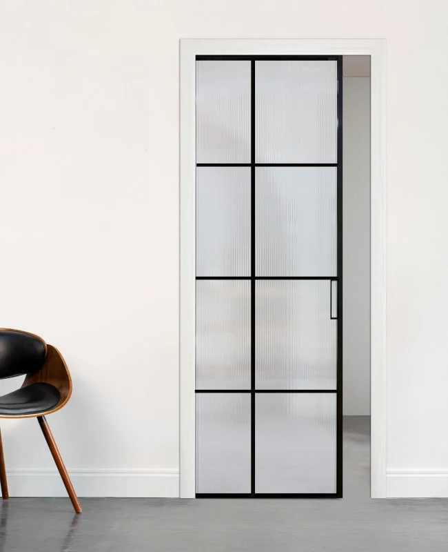 Reeded Glass Fluted Glass Cavity French Door Set (ECA-BDS14R)