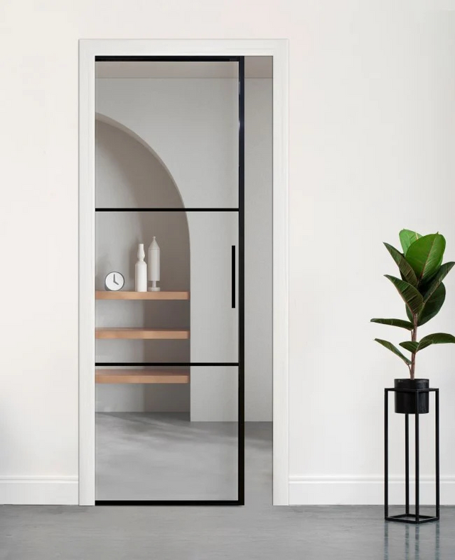 Clear Glass Cavity Door Set (ECA-BDS17C)