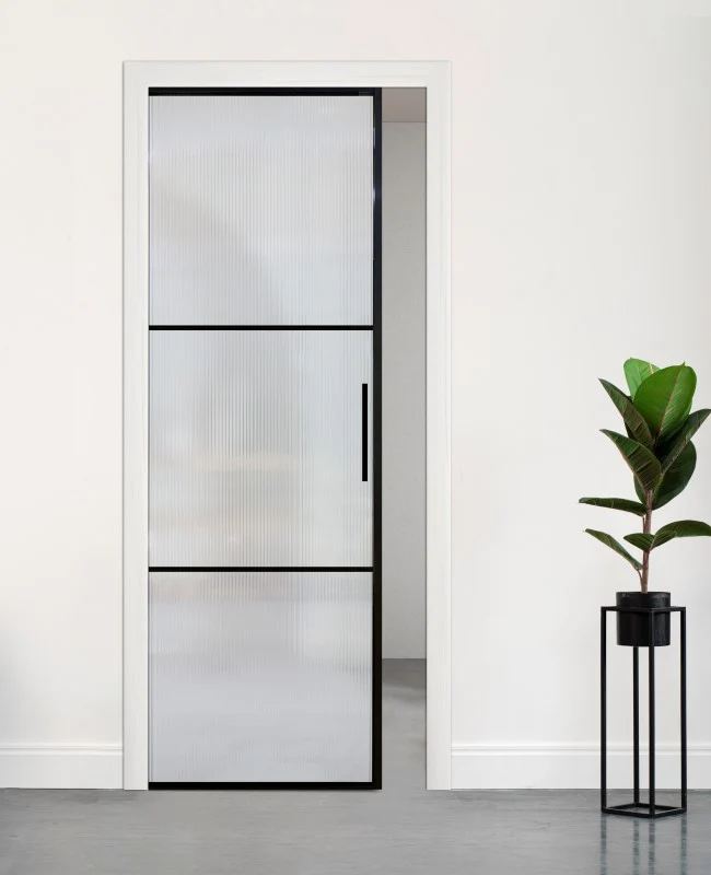 Reeded Glass Fluted Glass Cavity Door Set (ECA-BDS17R)