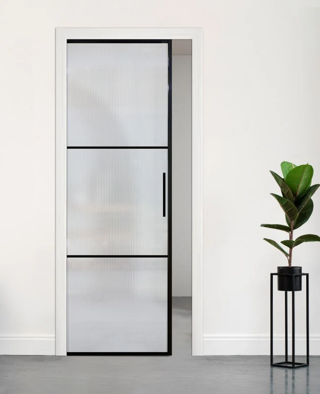 Reeded Glass Fluted Glass Cavity Door Set (ECA-BDS17R)