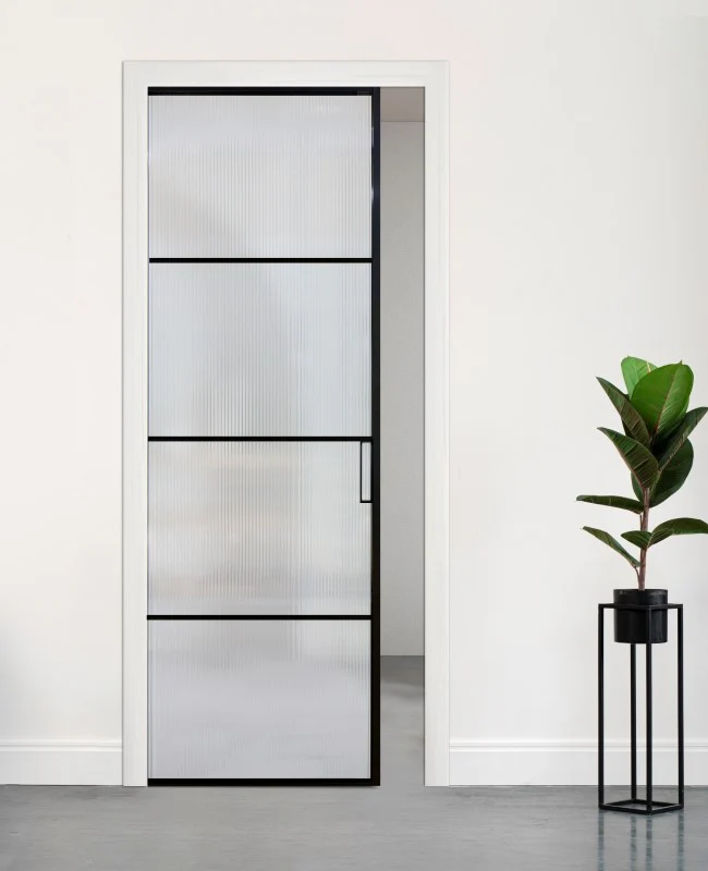 Reeded Glass Fluted Glass Cavity Door Set (ECA-BDS18R)