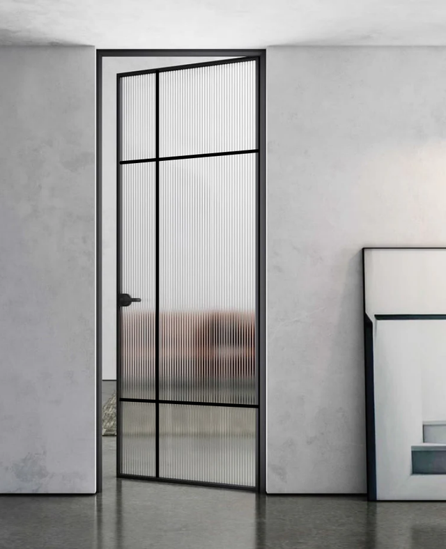 Slimline Single French Door with Door Jamb Reeded Glass (SWA34R)