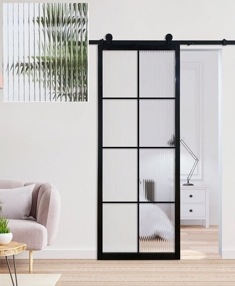 Reeded Glass Fluted Glass Barn Door (BDS14R)