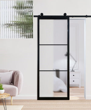 Reeded Glass French Barn Doors