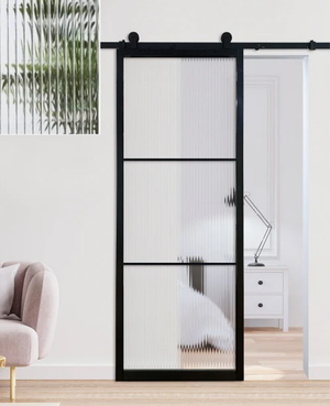 Reeded Glass French Barn Doors