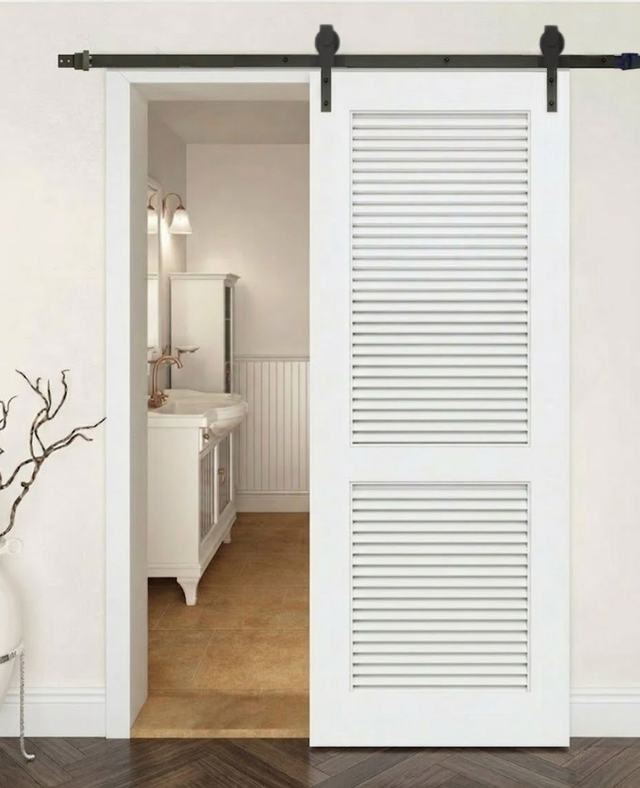 White Primed Louvred Barn Door Two Panels(BDLD03)