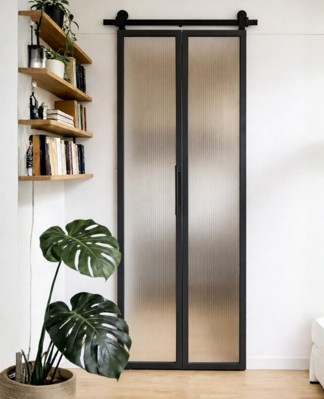 Reeded Glass Bifold Barn Door (BDSBF10R)