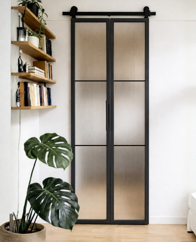 Reeded Glass Bifold Barn Door (BDSBF17R)