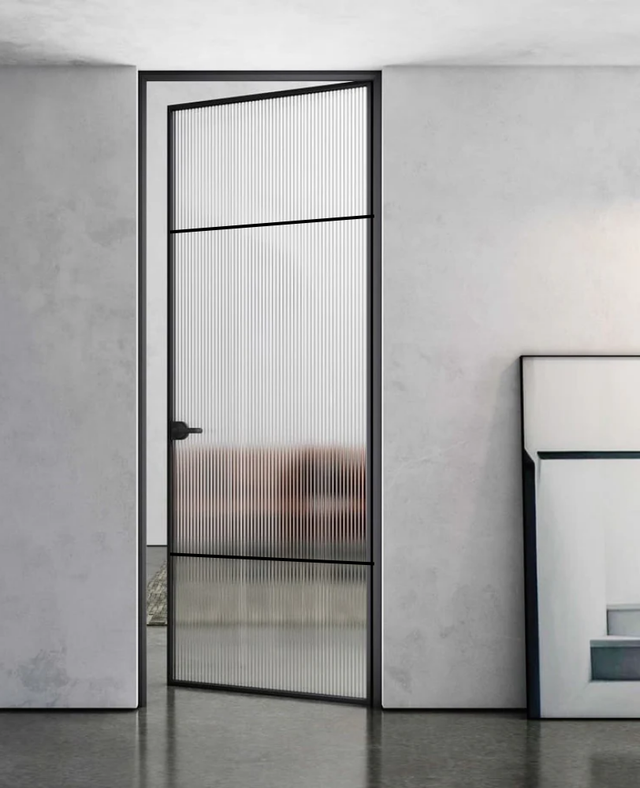 Slimline Single French Door with Door Jamb Reeded Glass (SWA33R)