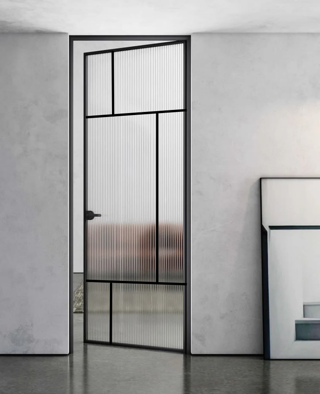 Slimline Single French Door with Door Jamb Reeded Glass (SWA35R)